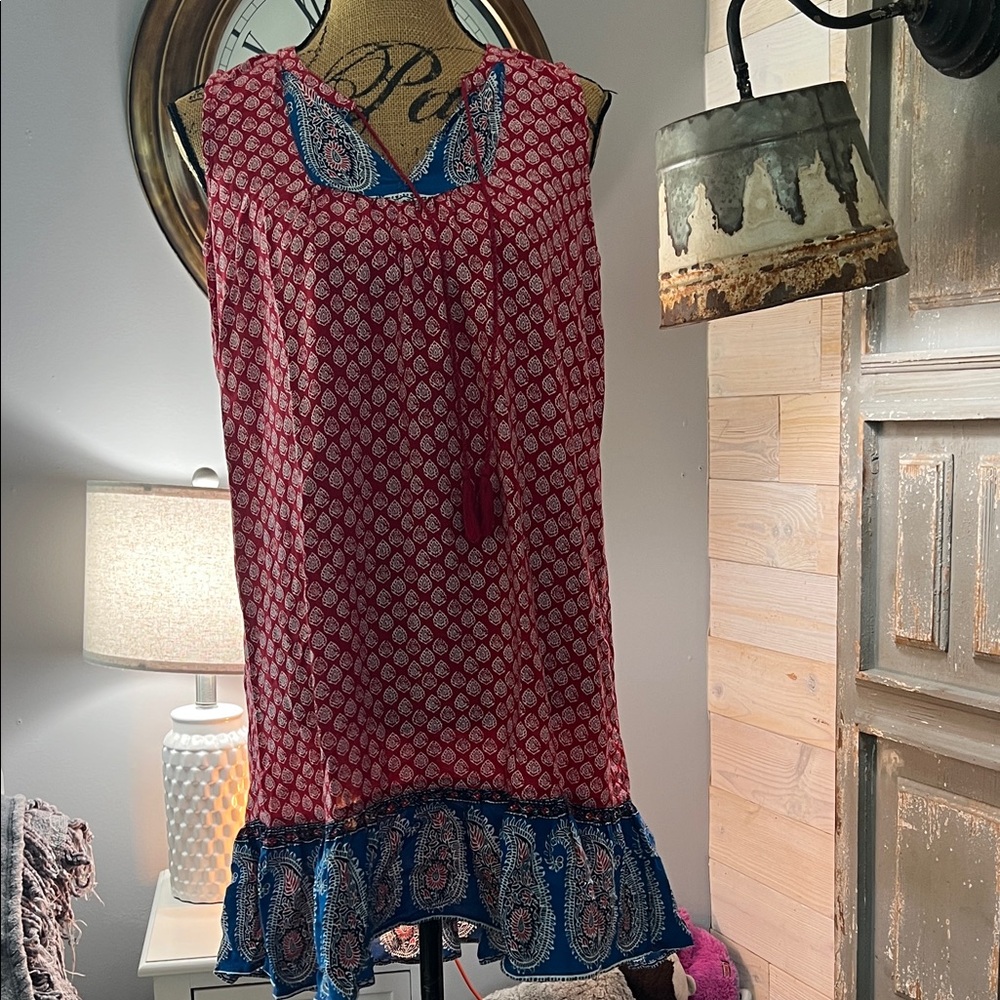 beachlunchlounge Red and Blue Sleeveless Printed Tunic Dress